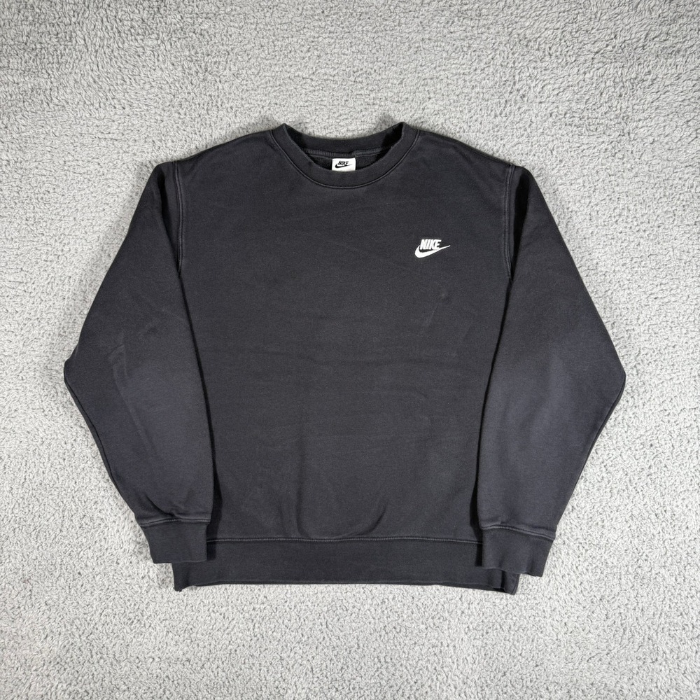 Nike Crewneck Sweatshirt Size Medium Faded Black Fleece Pullover Longsleeve Logo